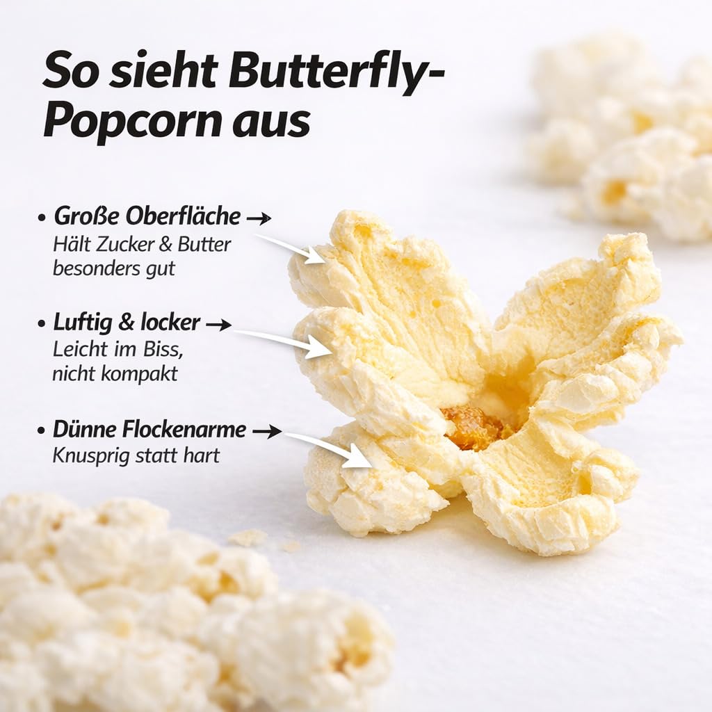 Premium Butterfly Mais der Klassiker des Popcorn Mais Kinopopcorn 10 Kg Sack XXL 1:46 Popvolumen