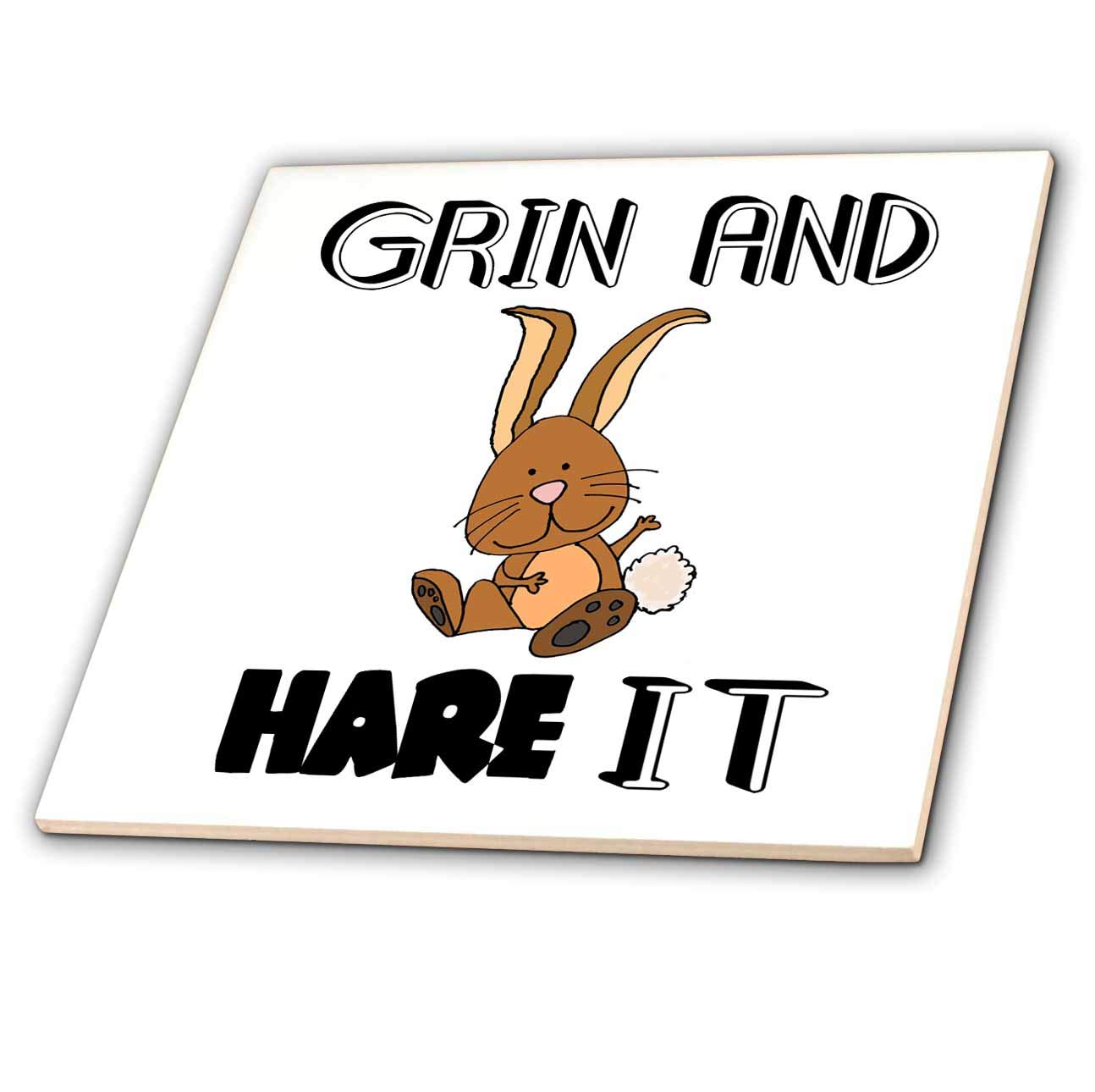 12 Inch Ceramic Tile - Funny Grin and Hare it Pun with Bunny Rabbit or Hare Funny