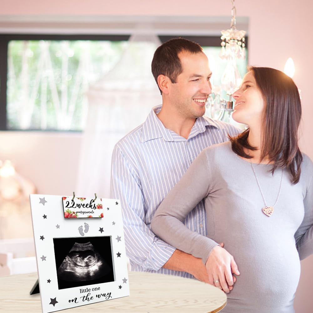 AHANDMAKER Sonogram Picture Frame, Ultrasound Picture Frame with Baby Countdown Weeks Sonogram Pregnancy Milestone Gifts for pecting Parents First Time Moms, Fruit Pattern Pregnancy Announcement