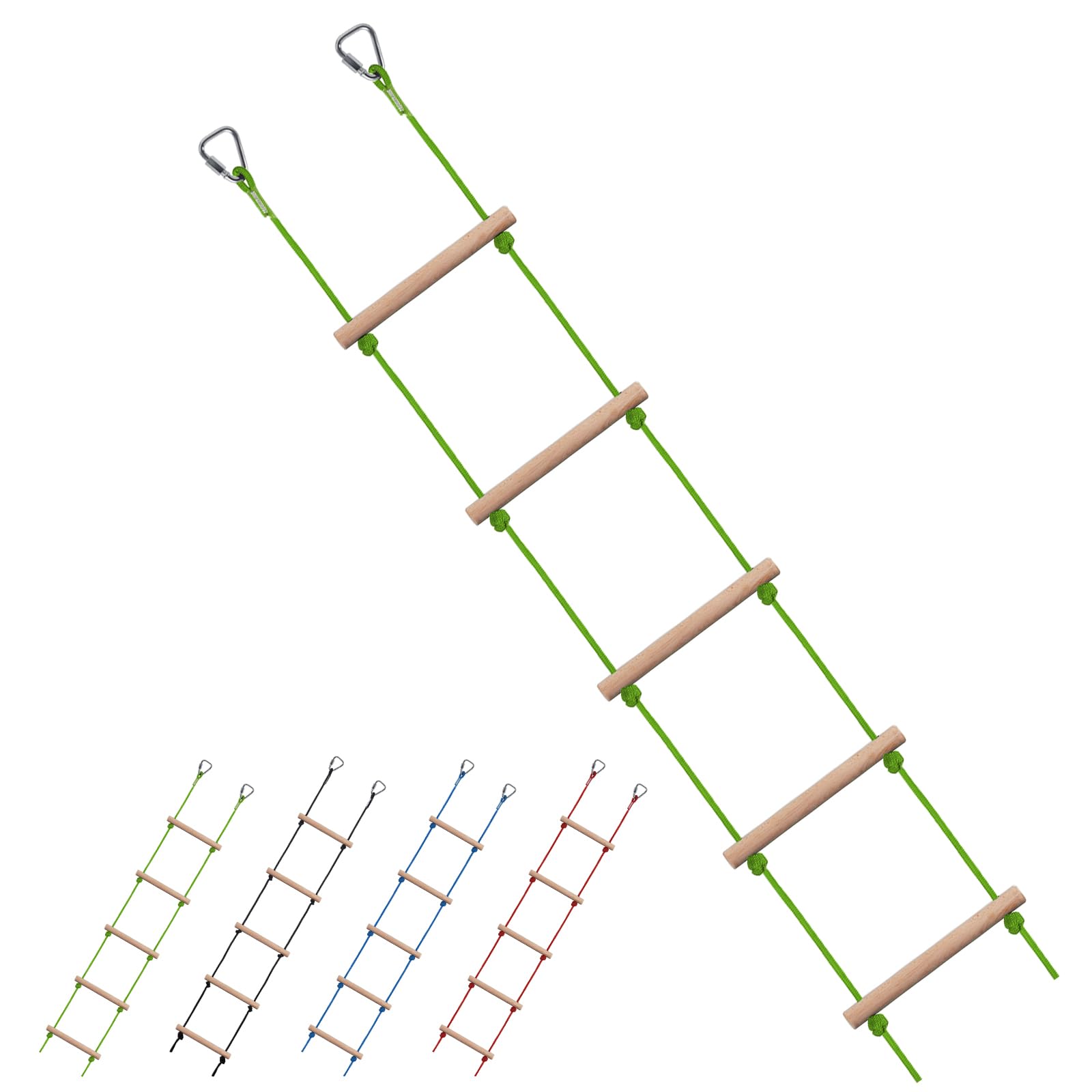 ChengFu Swing Rope Ladder, Hanging Rope Ladders, Ninja Warrior Obstacle Course Accessories, Kids Climbing Game Hanging Ladder for Swing Accessories,Green (2 Hooks)