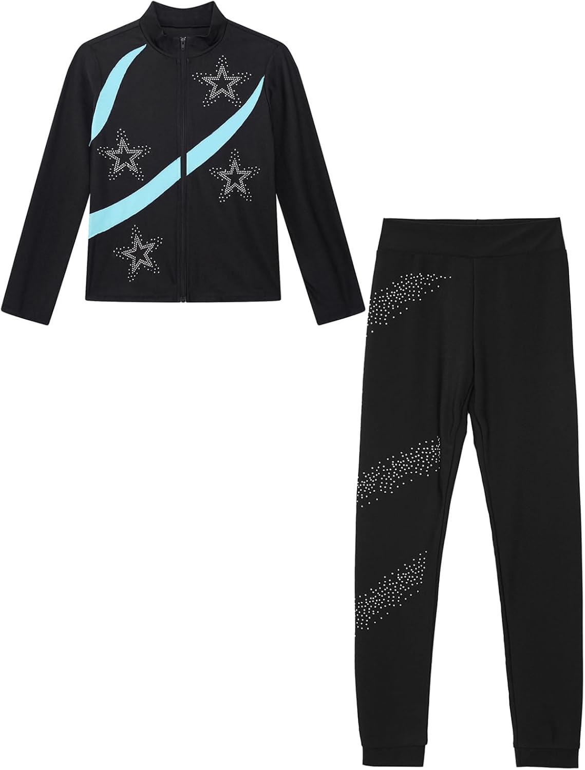 Kids Girls Figure Ice Skating Training Suit Gym Sport Tracksuit Long Sleeve Crop Tops with Leggings Set