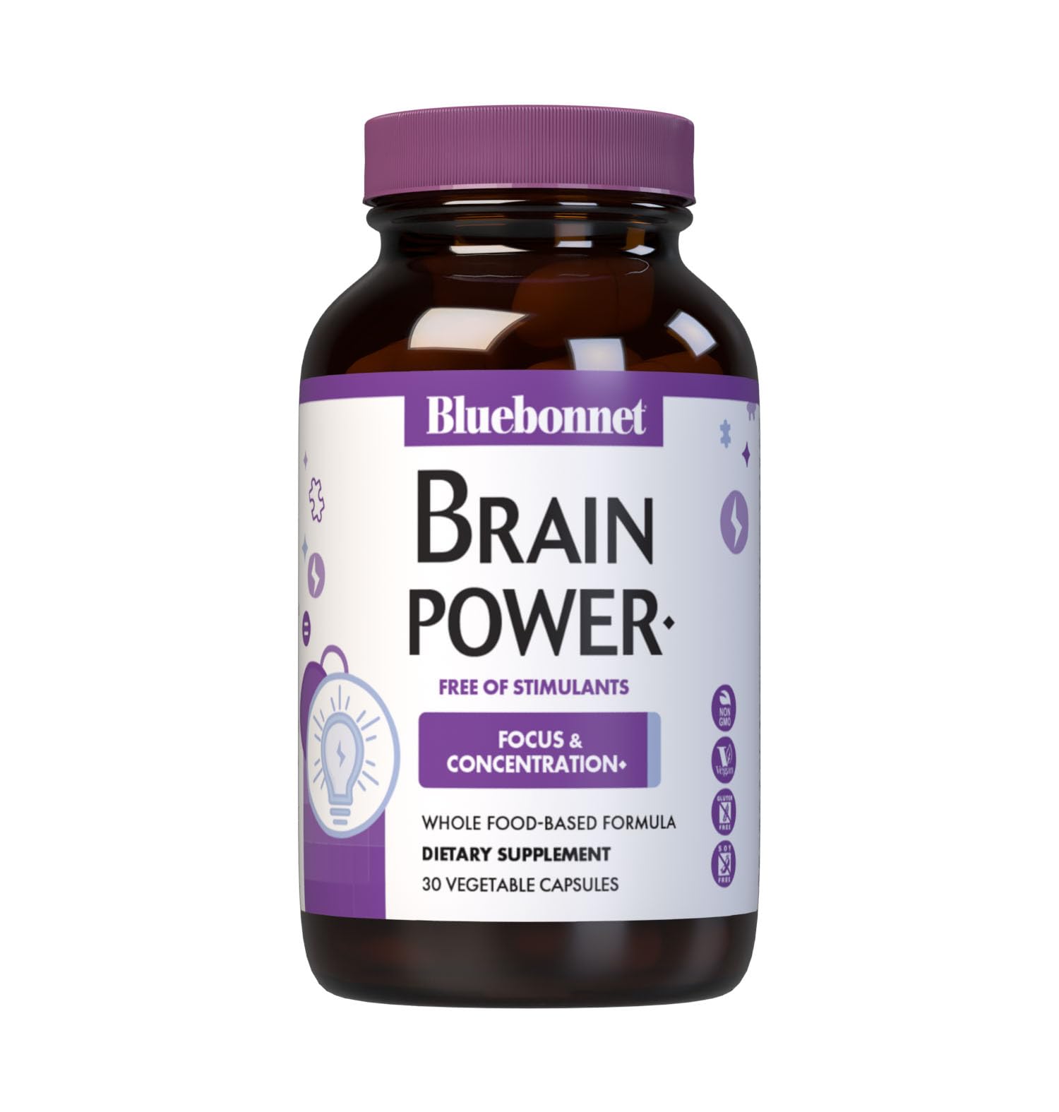 Bluebonnet Nutrition BrainPower – Whole Food-Based Nootropic Blend - for Brain Health*- Non-GMO, Vegan - Free of Gluten, Dairy, Soy & Stimulants - 30