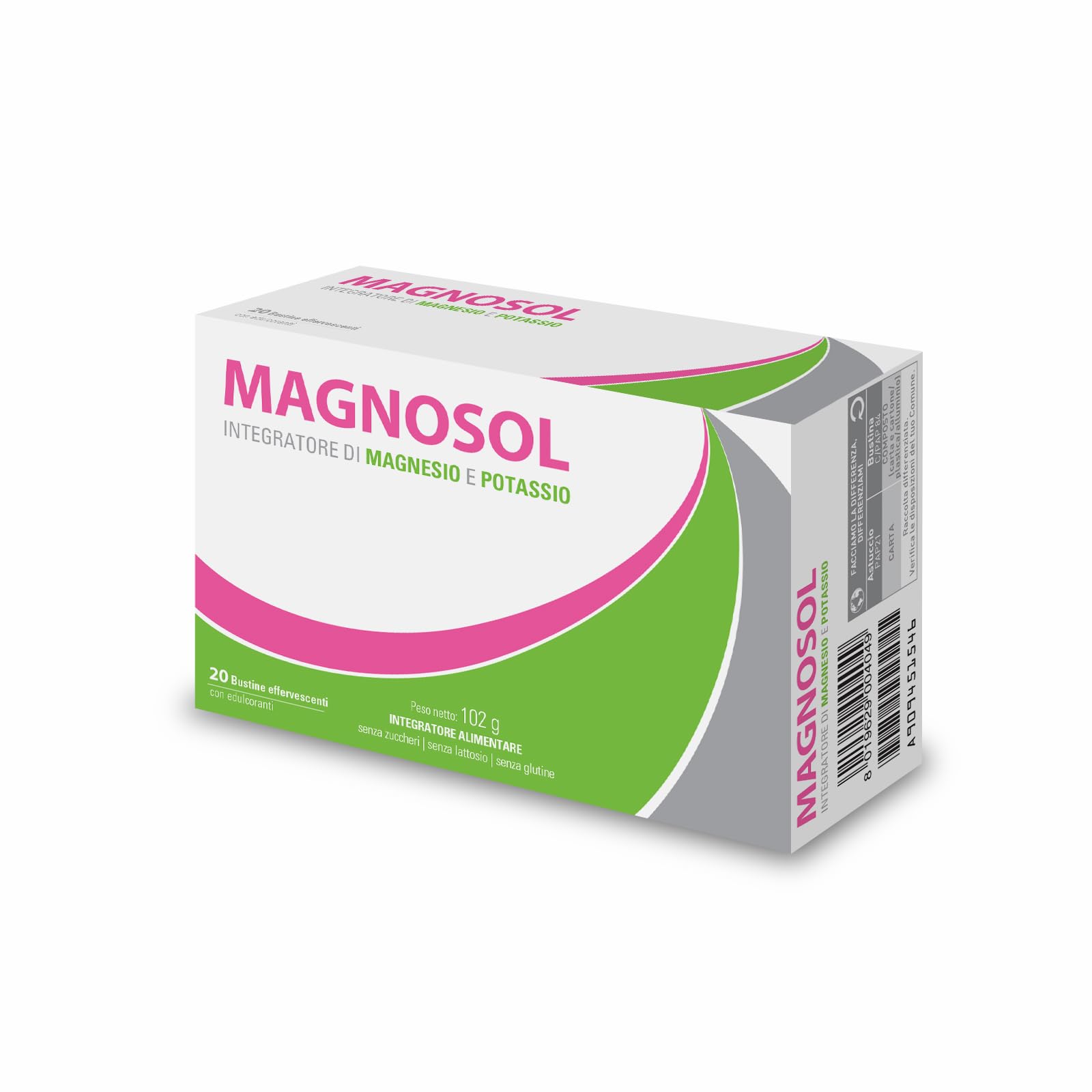 Magnosol, Integratore Alimentare di Magnesio e Potassio, Riduzione di Stanchezza e Affaticamento, Senza Zuccheri, Lattosio e Glutine, 20 Bustine