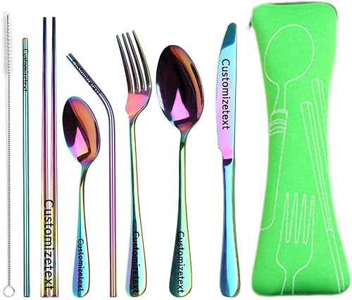 Cubertería personalizada con caja Juego de cubiertos portátil personalizado Cuchara Tenedor Palillos Cuchillo (verde)