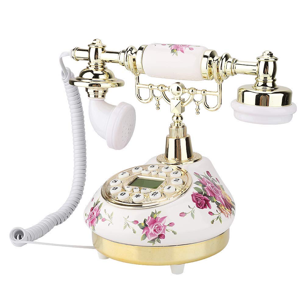 Téléphone Fixe Retro Téléphone Filaire Antique, Téléphone Rétro Classique en Céramique à L'ancienne avec Cadran à Bouton-Poussoir Téléphone Filaire de Bureau avec écran LCD pour Décoratio