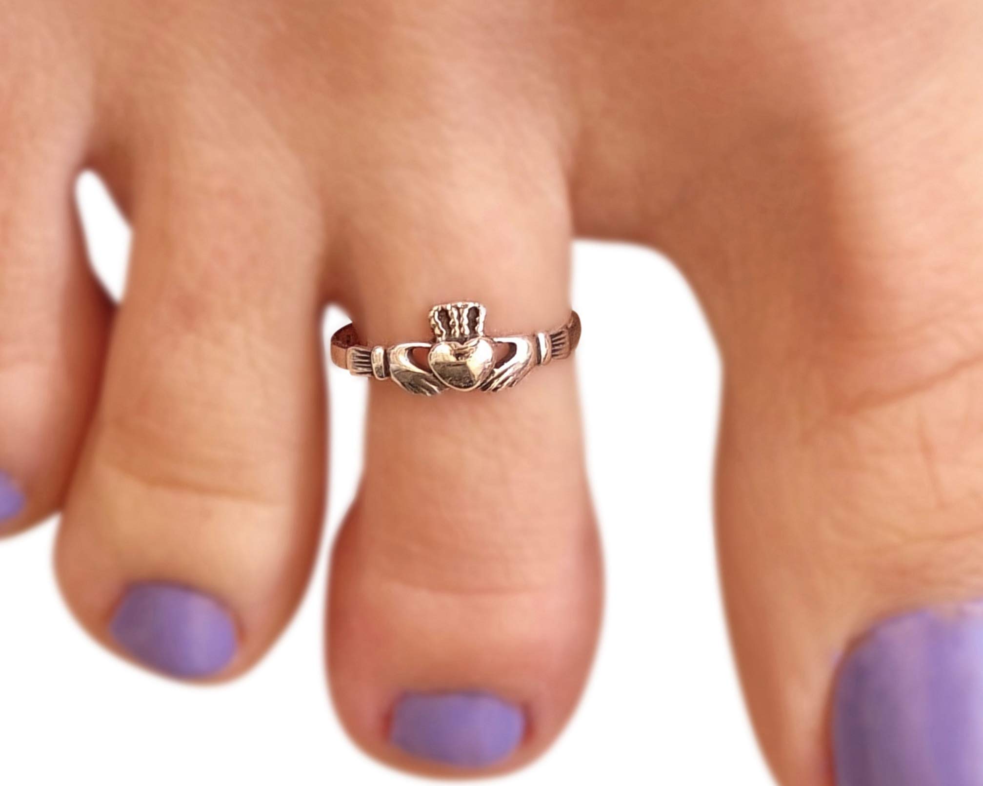 MiYa JewelryHandmade Silver Irish Claddagh Toe Ring, 925 Sterling Silver,  Adjustable, Non Tarnish, Engagement, Crown Heart, Open Toe, Pinky, or