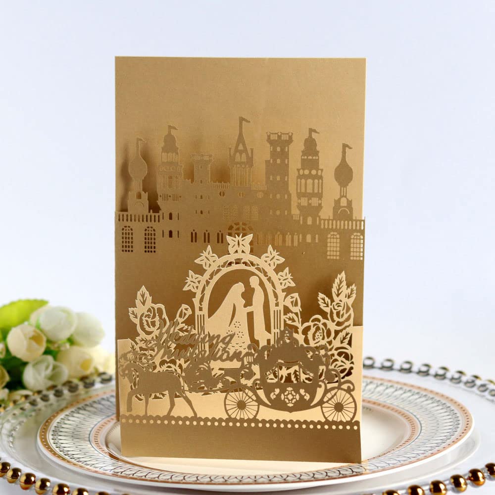 Invitation mariage découpe laser avec pochette blanche et insert bleu chic