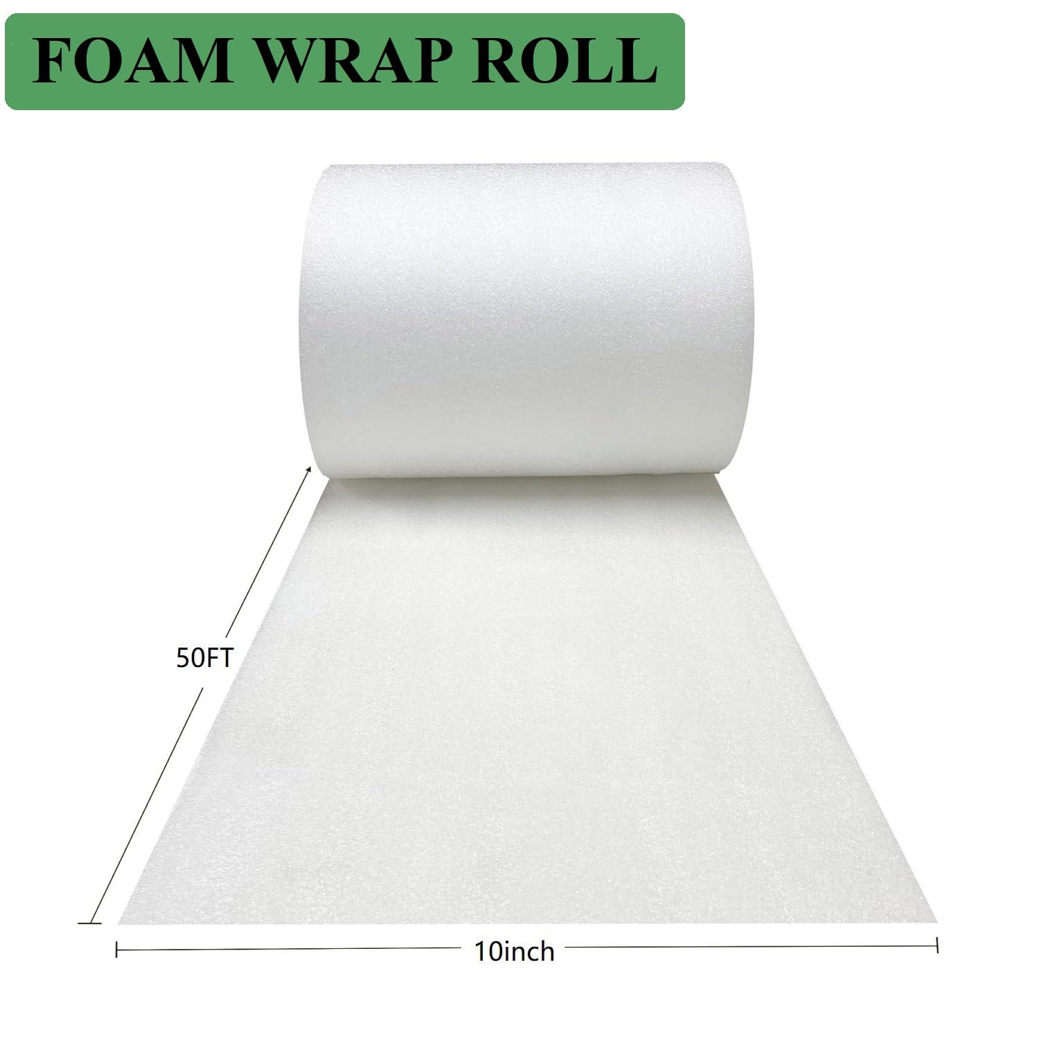 WAUPPY Rollo de espuma de 10 pulgadas de ancho x 50 pies de largo, rollo de espuma de embalaje para suministros de mudanza y protección para frágiles, hojas de embalaje de espuma acolchada para