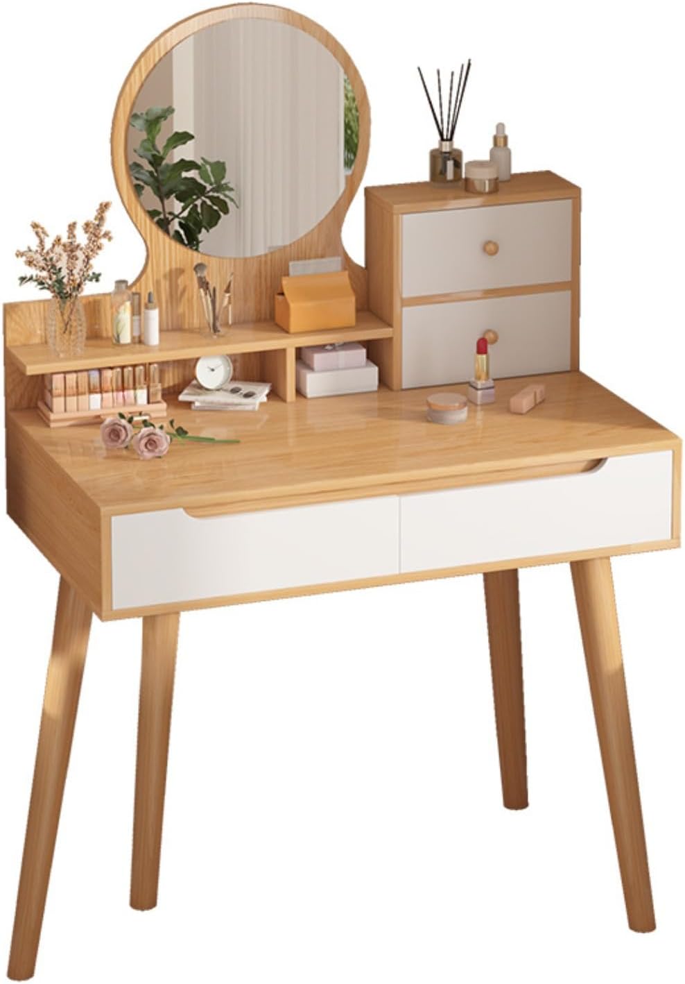 鏡付き化粧台,ドレッサーLED照明付きミラー付き、木製の取り外し可能