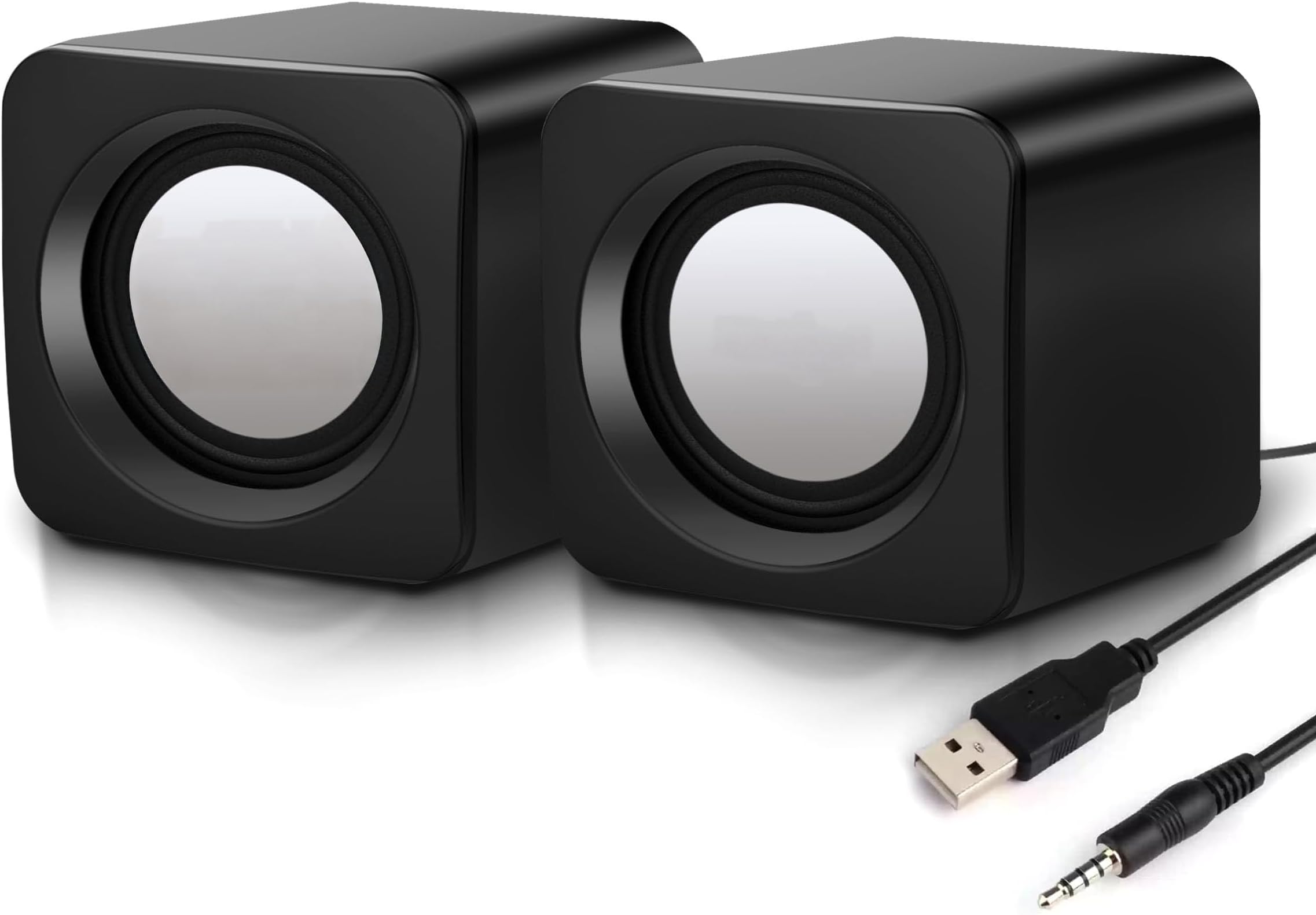 USB Powered Multimedia Speakers with AUX Input, Volume Control, Compact Stereo Sound for Laptop, PC, Desktop, Mobile, Black