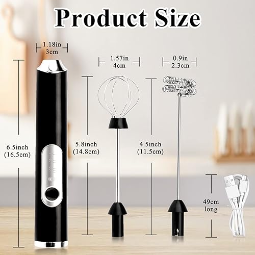 Miniatura 8 de Espumador de leche eléctrico de mano, mezclador de bebidas recargable por USB, espumador de leche desmontable de 3 velocidades ajustable para café,