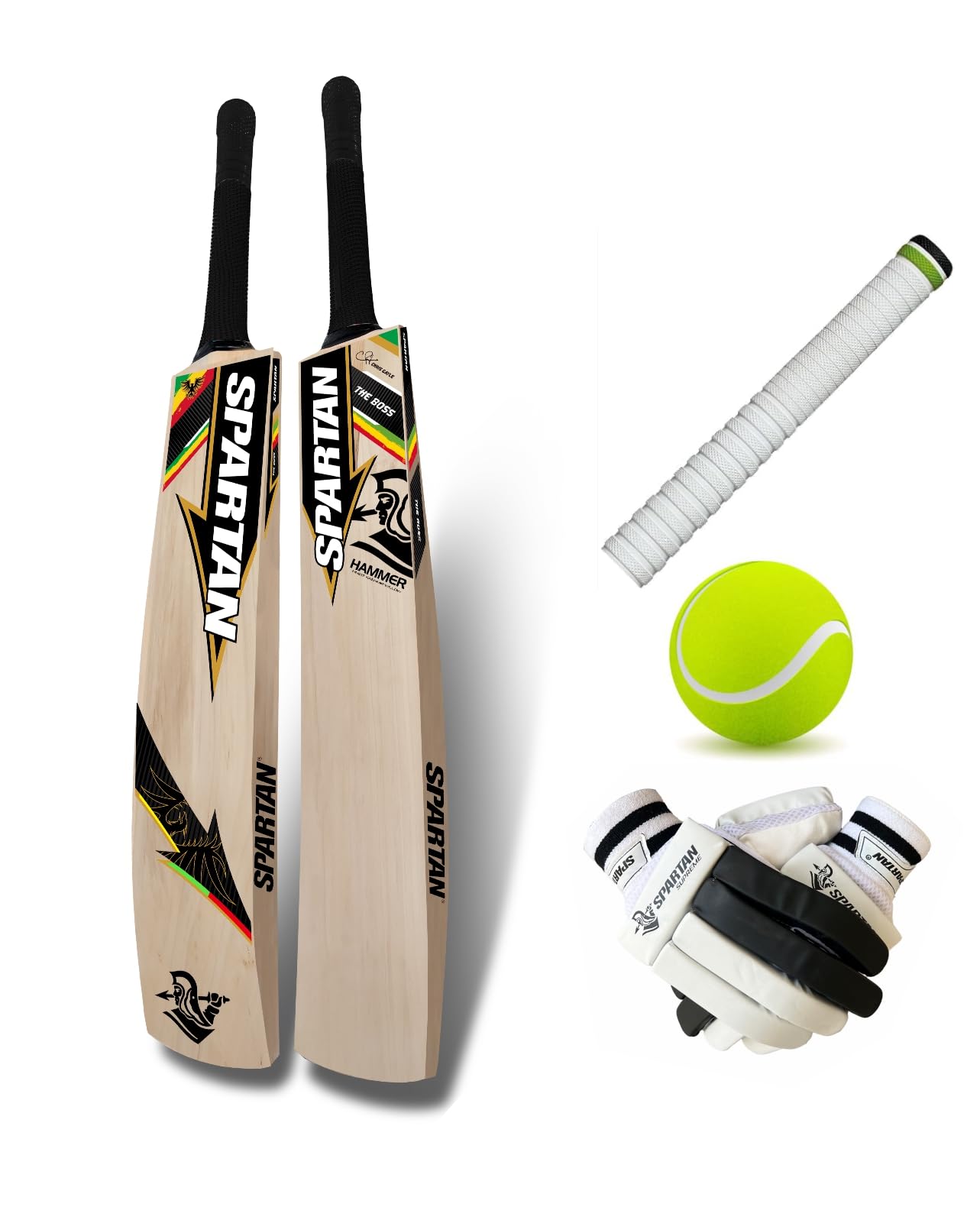 Spartan Chris Gayle Hammer Kashmir Willow Cricket Bat (Harrow) with Grip, Tennis Ball & Gloves-picture-33
