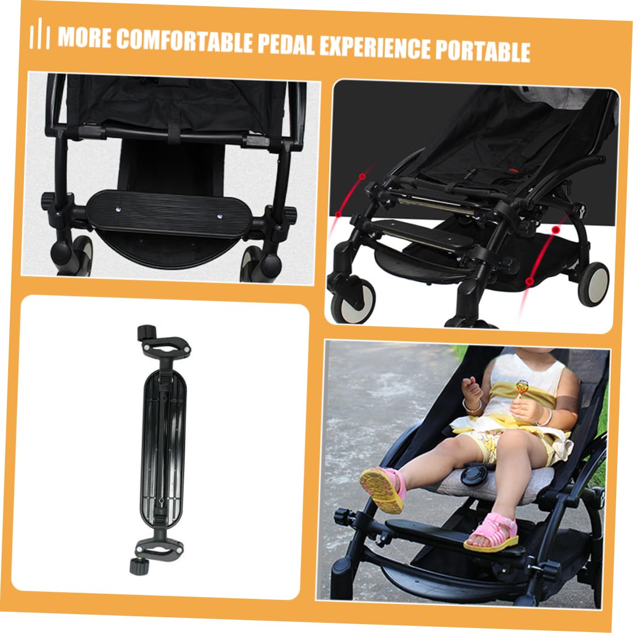 Marchepied D'extension de Poussette Réglable pour Bébé, Support Pieds | Plastique Noir, Surface Lisse, Retrait Facile, Usage Solide, pour Poussettes et Nacelles
