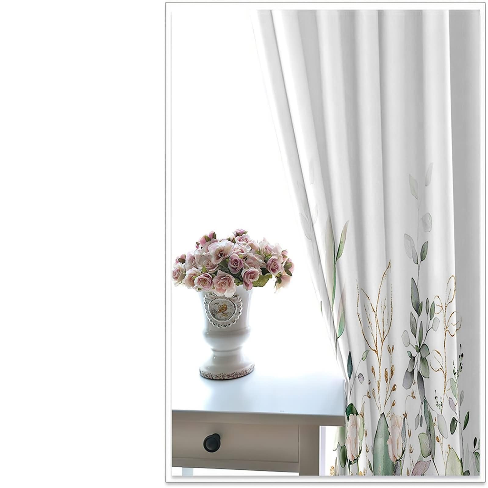 Rideaux de Cuisine Occultant 2 Pieces,2 x 102W x 244H CM,Rideaux a Oeillet Motif de Fleurs et de Feuilles Rideau de Salle Vert Blanc