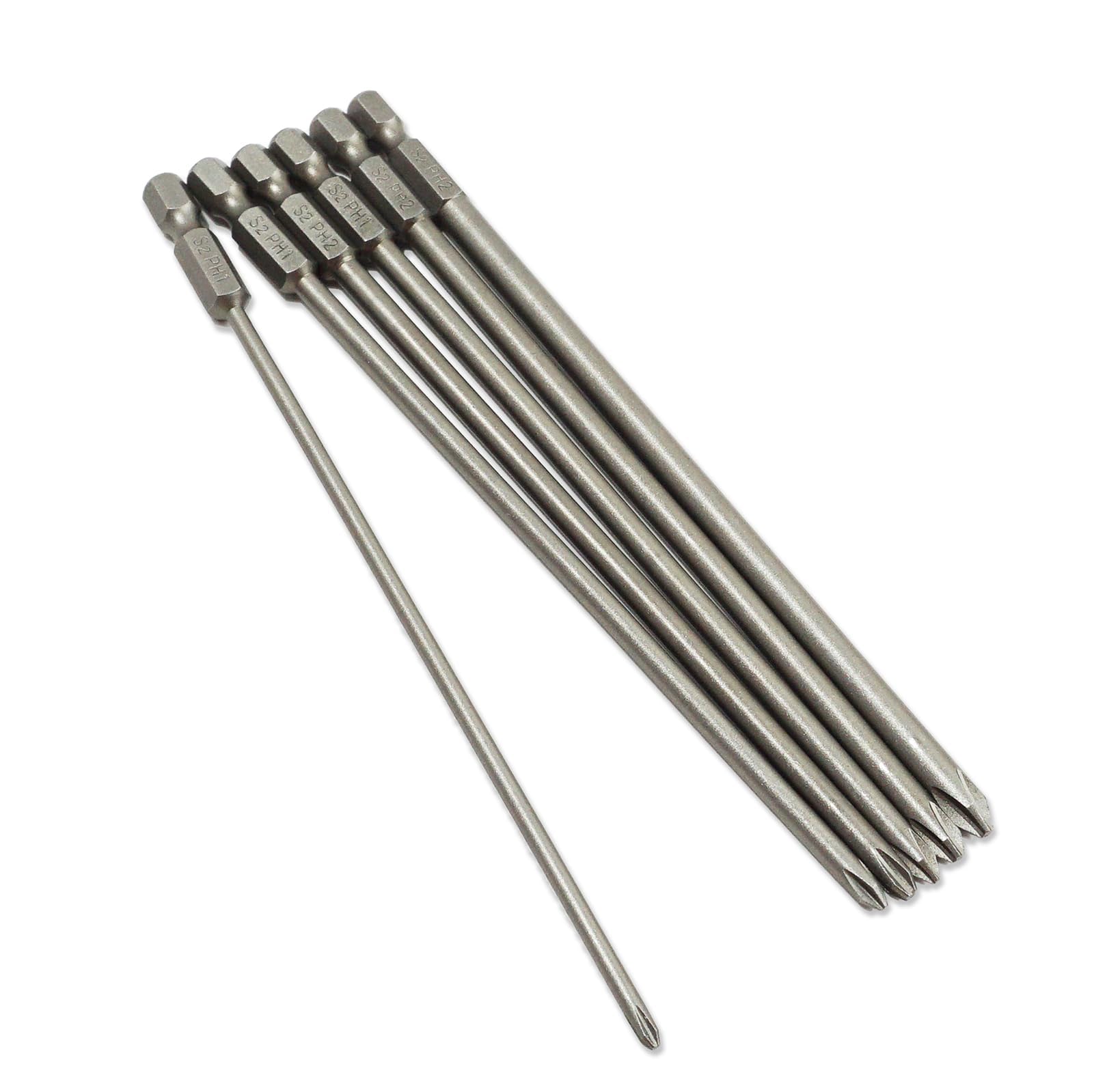 Cross Screwdriver Long 6pcs 150mm, Long Screwdriver Bits with 1/4 Inch Hex Shank, Magnetic Bits Made of S2 Steel, for Electric Manual Screwdrivers and Drills