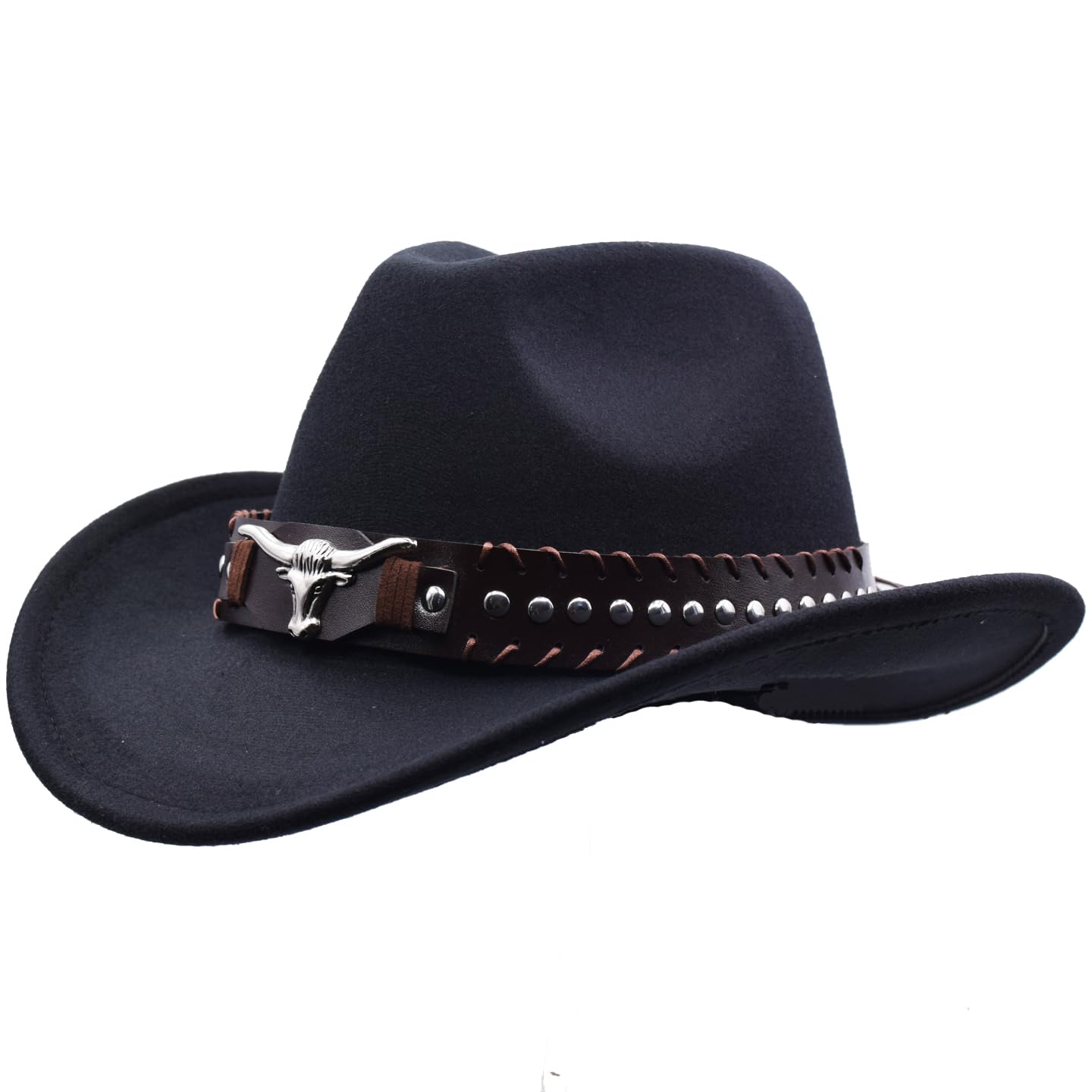 IFSUN Unisex Western Cowboy Hat Fur Felt Cowgirl Hats Wide Brim with Belt Buckle