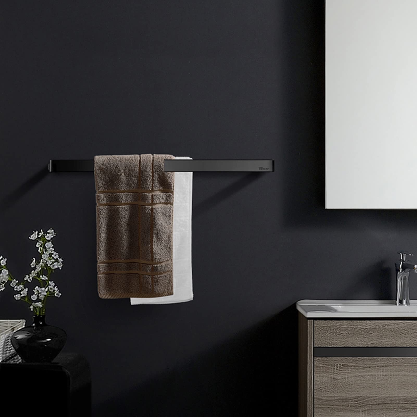 NEECS Porte-Serviettes en Acier Inoxydable à Tige Unique, Porte-Serviettes Mural pour matériel de Salle de Bain et Cuisine 50 cm/60 cm/70 cm, Finition Noire polie (Taille : 27,6 Pouces/7