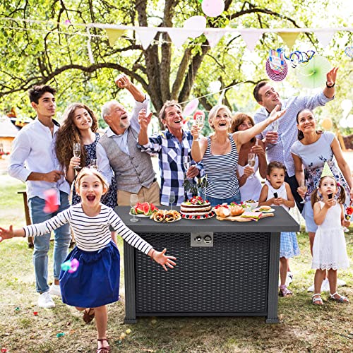 Propane Fire Pit Table 44 Inch, 50000BTU Rectangle Fire Table with Cover & Rain Cover, Sturdy Steel and Iron Fence Surface, CSA Safety Certified, Companion for Your Garden