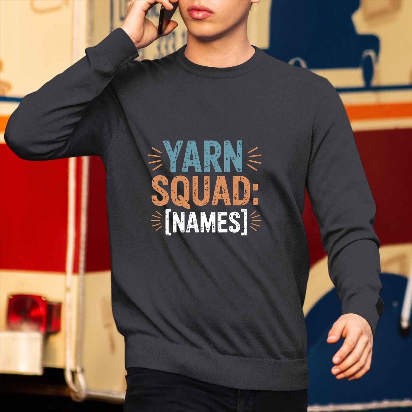 Fun Activity Shirt with Name Shared Passion Fashion Knitting - Yarn Squad Black
