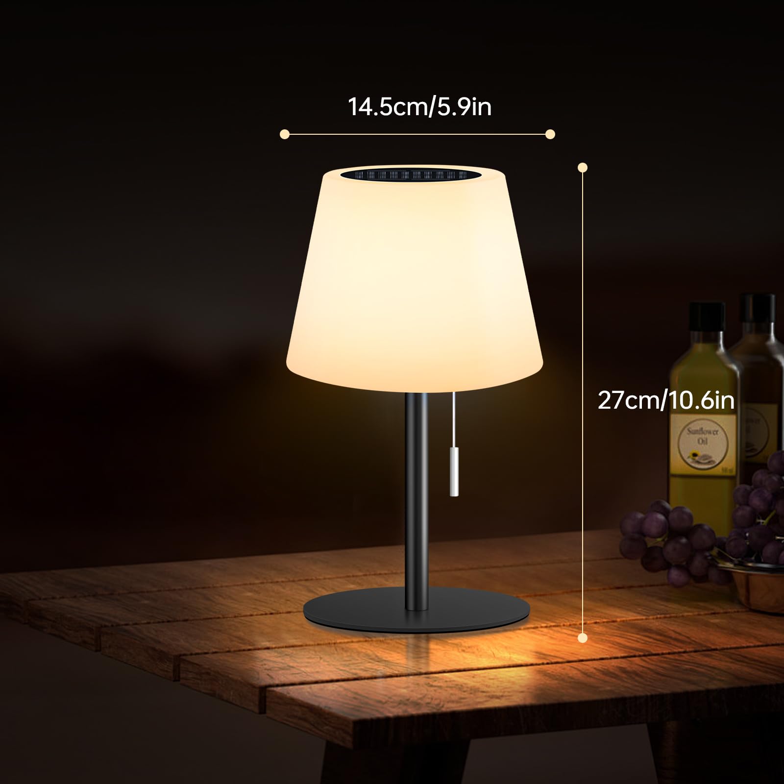 Lámpara de mesa solar exterior,batería lámpara de mesa LED Sin cable,regulable,blanco cálido y RGB,lámpara de mesa solar con sensor de luz,lámparas solar para interior/exterior jardín terraza.
