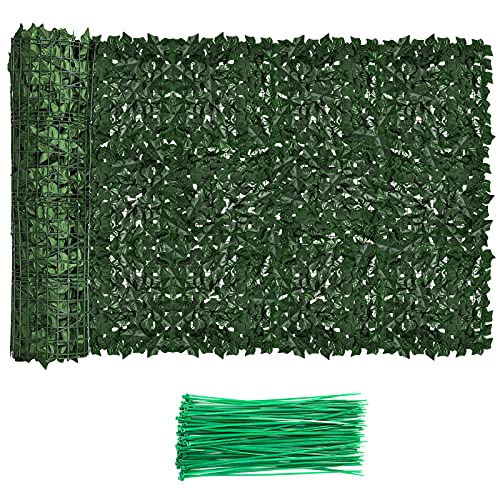 Moeput Faux Ivy Privacy Fence Screen Outdoor Expandable Artificial Greenery Roll Fake Hedge Wall Patio Green Plastic Leaf Plant Vine Grass Panels Gate Covering for Garden Yard Balcony (98.4 X 39.4 in)
