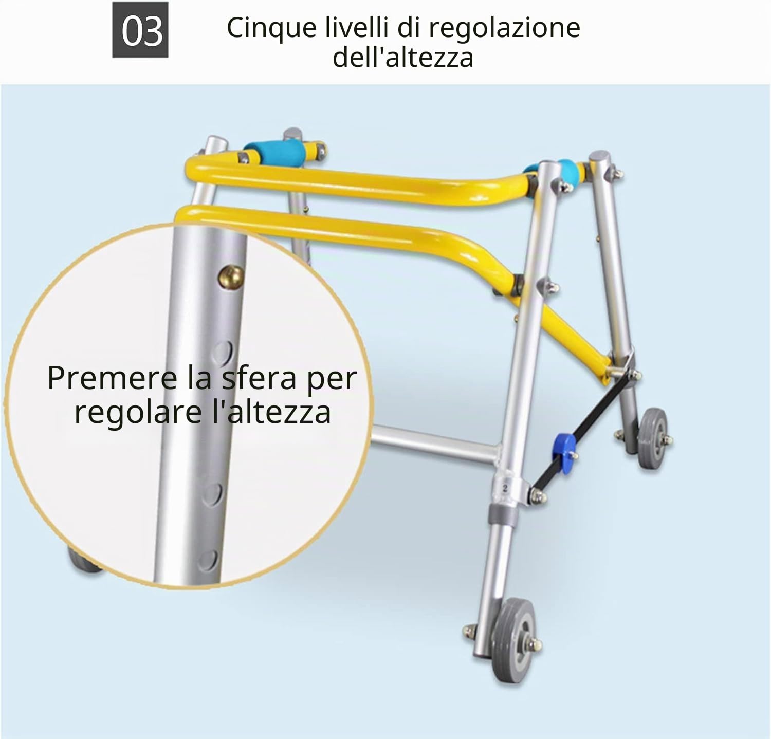 Gait trainer, deambulatore pieghevole per bambini a quattro ruote, camminatore di formazione in piedi carrello per esercizi di riabilitazione per fratture di disabilità (Size : 42-52cm)