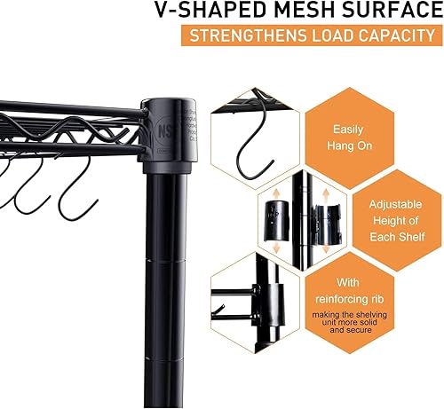 Miniatura 9 de Estantes de almacenamiento (negro, 5 estantes) Estante familiar de 5 capas, estante vertical de combinación libre, cocina, dormitorio, garaje,