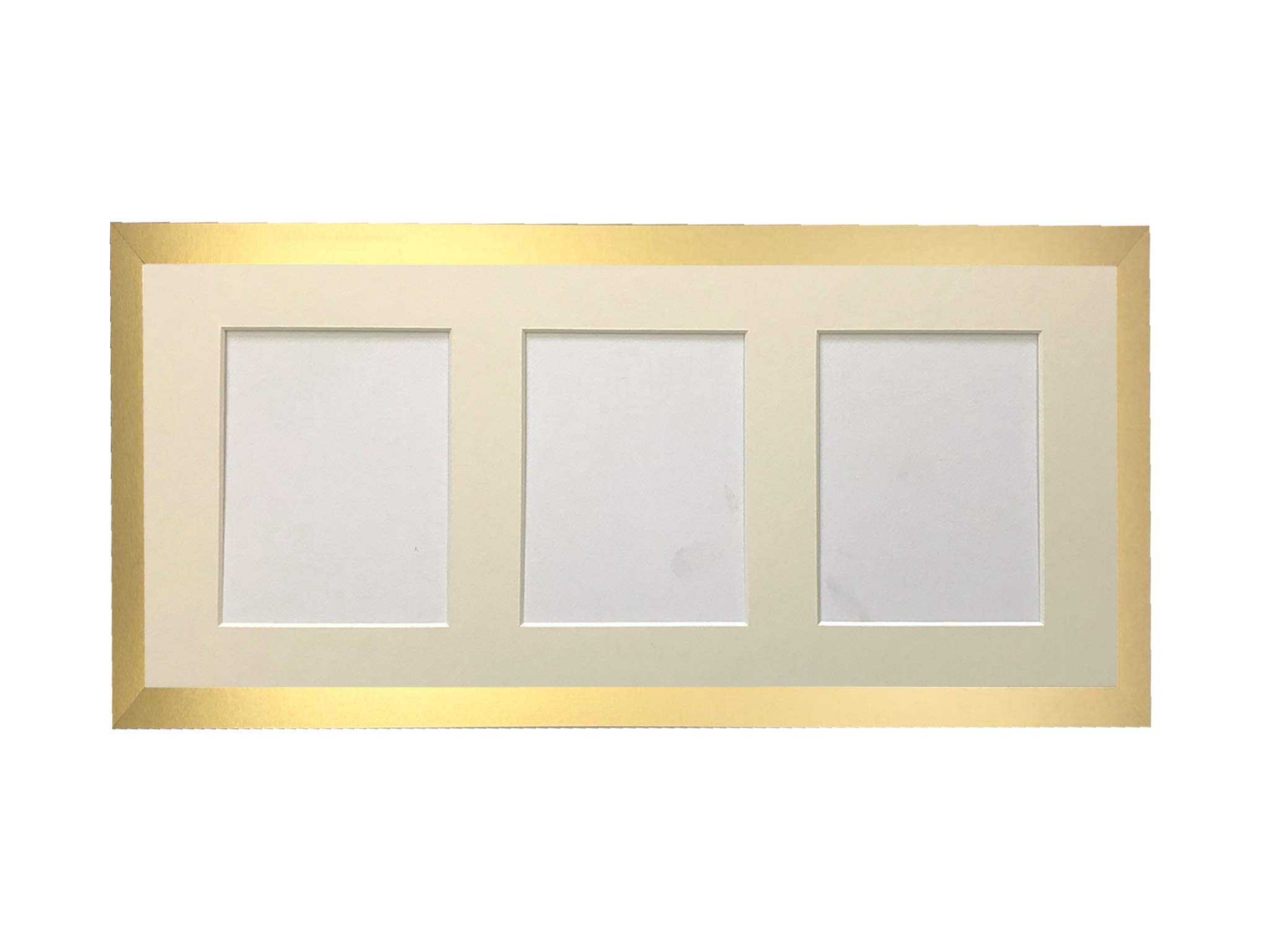 H7 Gold Picture Photo Frame with Ivory 6 X 4 Inch Three Aperture Long Mount