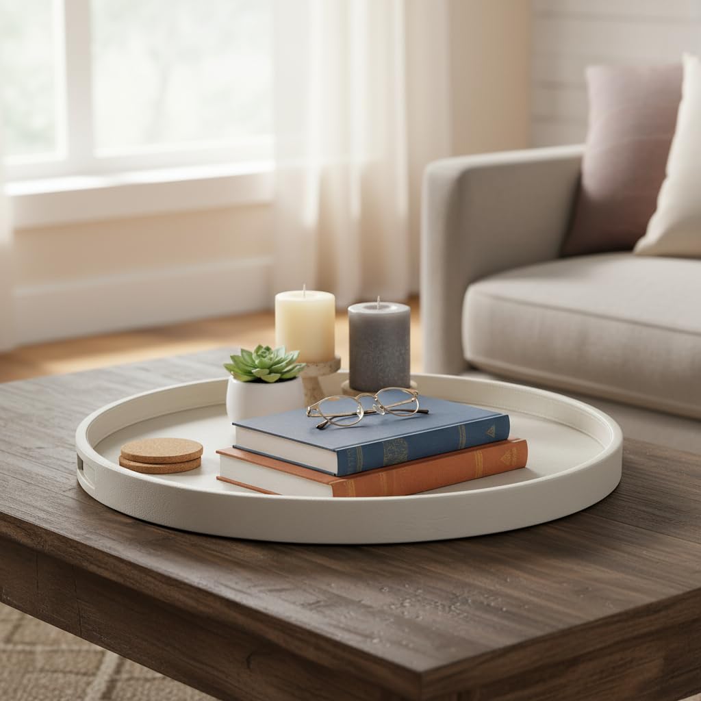 OVERLAP TRAY / OFFI コーヒーテーブル Amazon.com: QAVOL 30 Inch Round Ottoman Tray - Faux Leather Large