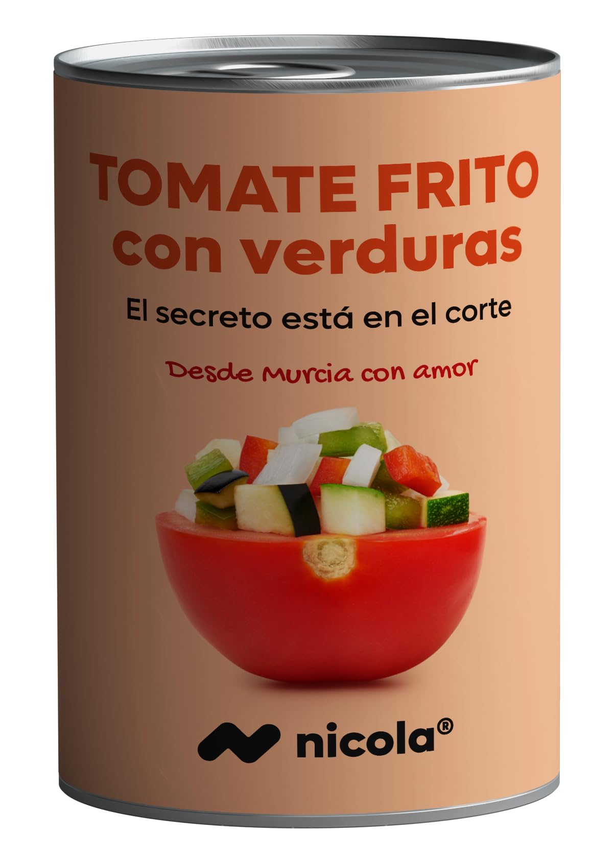 Nicola Tomate Frito con Verduras, 500g, Sin Conservantes, Sin Gluten, Apto para Veganos, Pack de 12 Unidades