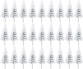 Garneck 30pcs Frosted Model Trees Miniature Flocked Winter Snow Model Pine Trees Train Railway Scenery Trees Bushes for Christmas Train Displays Table Sand Building 10cm