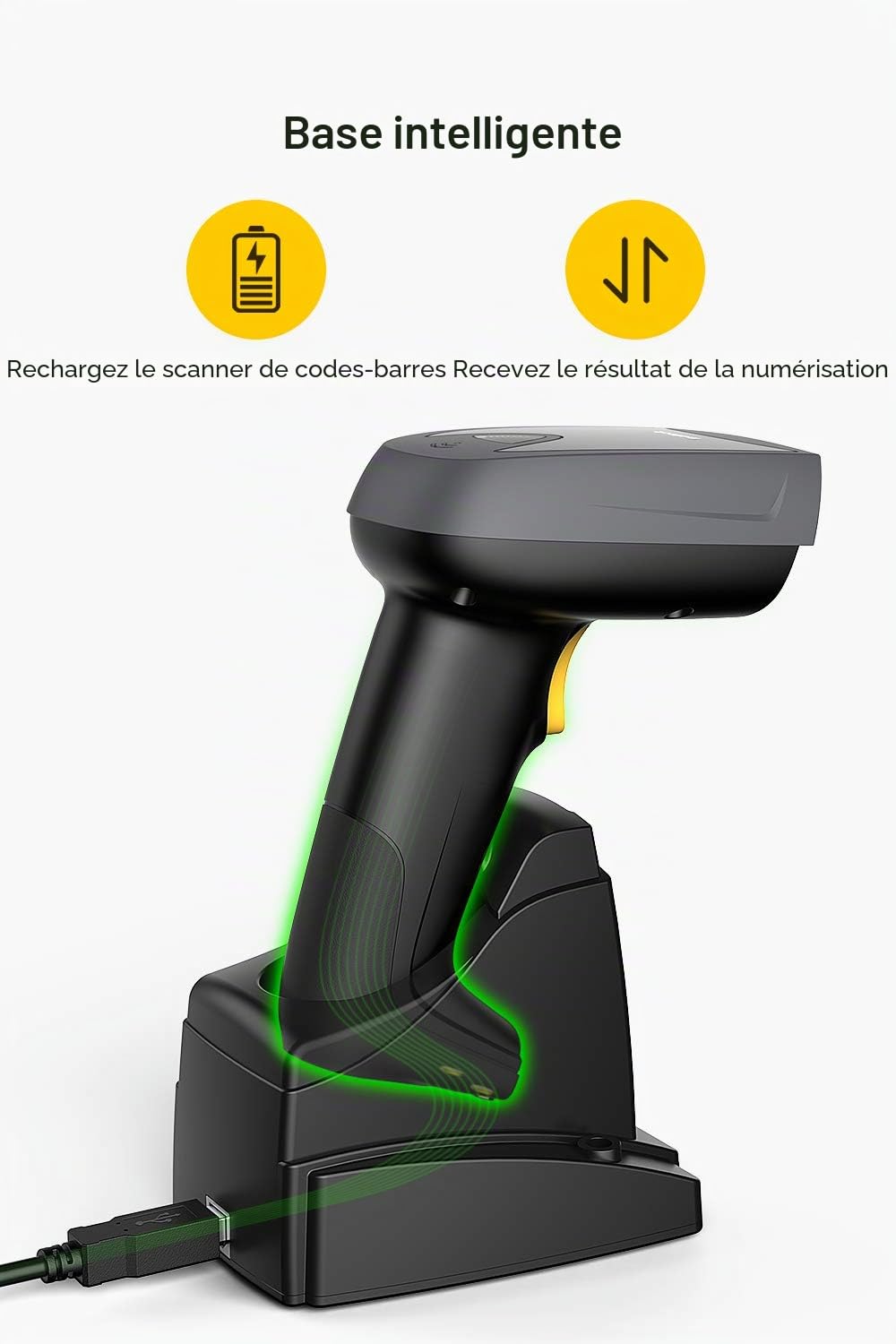Inateck 2D 1D Scanner de Codes à Barres QR avec Base Intelligente, Lecteur Code Barre sans Fil et Bluetooth pour Inventaire, 3 en 1, Douchette pouvant Lire sur Écran, BCST-52 | Numérisation de code QR 1D 2D pris en charge, avec Bluetooth/2,4 GHz/USB, avec