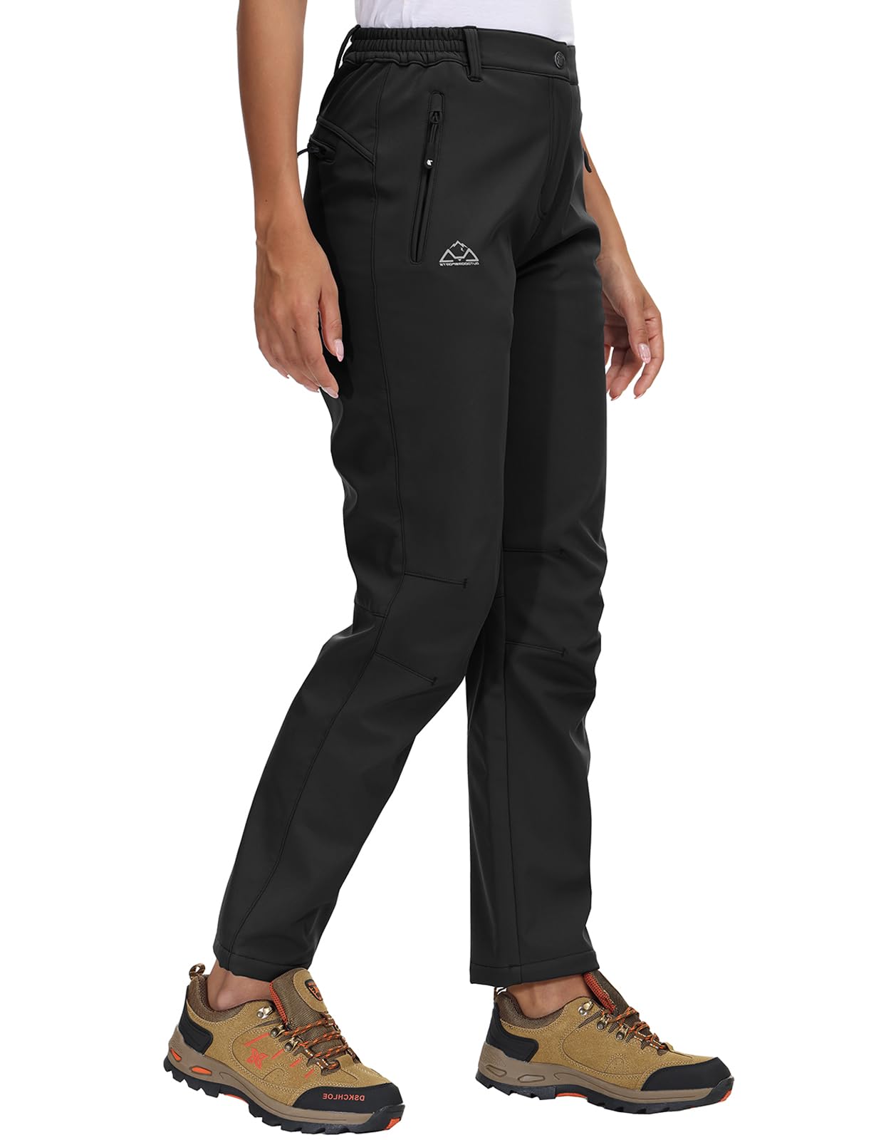 Rdruko Wasserdichte Softshellhose für Damen, Thermo-Fleece, gefüttert, elastische Taille, lässig, Winter, warme Hose für Outdoor, Camping, Wandern, Wandern, Skifahren