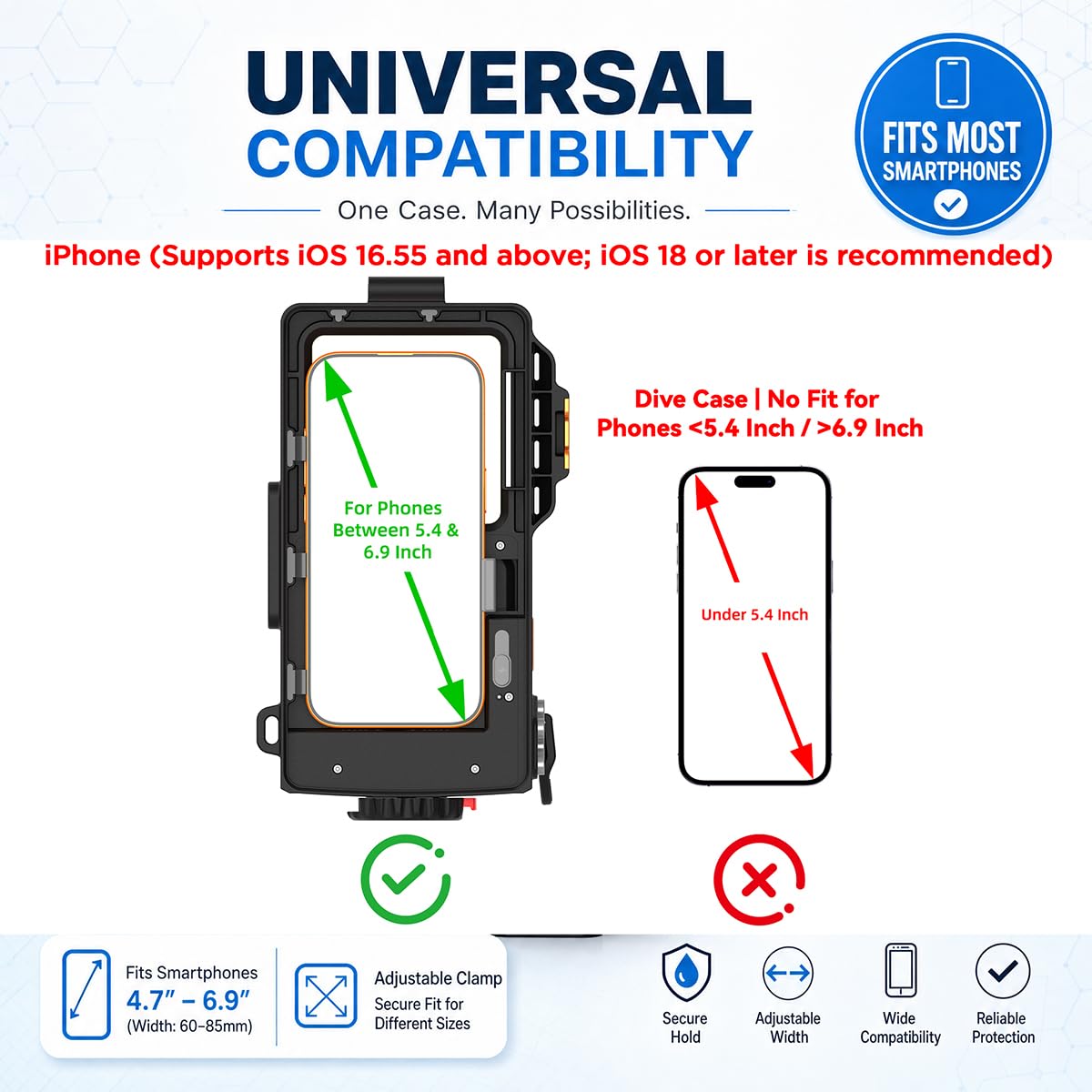 AICase Funda para teléfono móvil profesional de buceo, 45 m, resistente al agua para teléfonos móviles | Para buceo, natación y esnórquel, cámara de fotos y vídeo, compatible con iPhone, Samsung, Xiaomi y Google Pixel