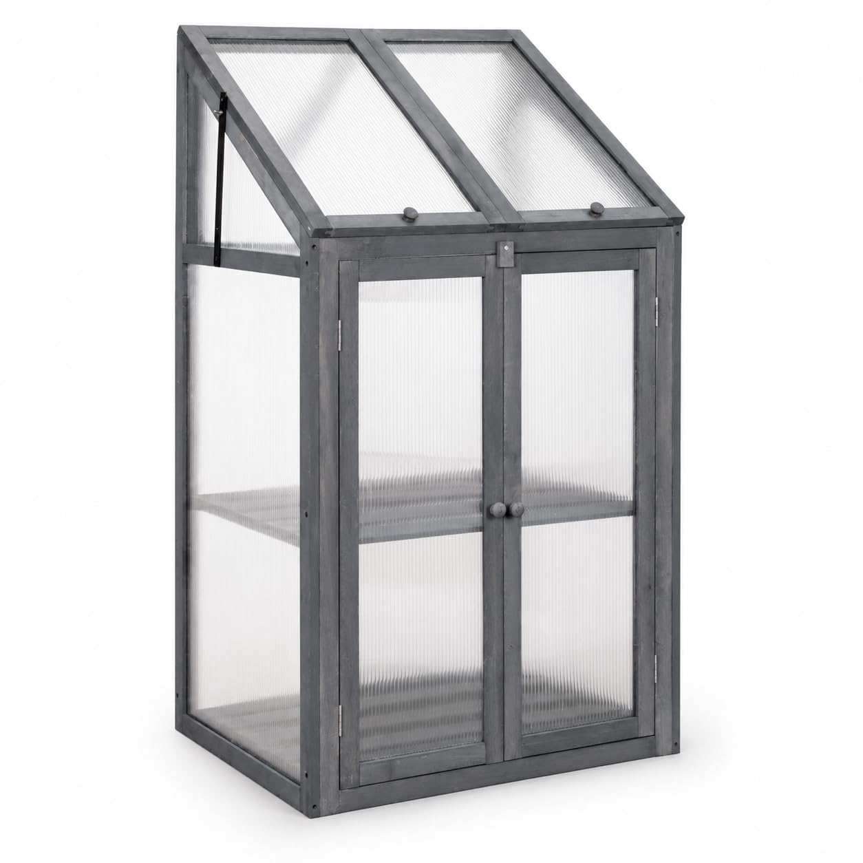 FAHD TRADERS Premium Wooden Mini Greenhouse | 3-Tier Cold Frame with Adjustable Roof & Lockable Doors | UV-Proof Polycarbonate Glazing | Outdoor Garden Greenhouse (H120 x W69 x D51cm) (Grey)