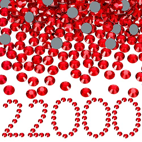 Image of 22000 Pcs Hotfix Rhinestone Bulk Crystal Iron on Flat Back Nail Gems Hot Fix Round Glass Rhinestones for Bedazzling DIY Crafts Clothes Shoes Supplies Decoration 2.7-2.9mm(SS10, Red)