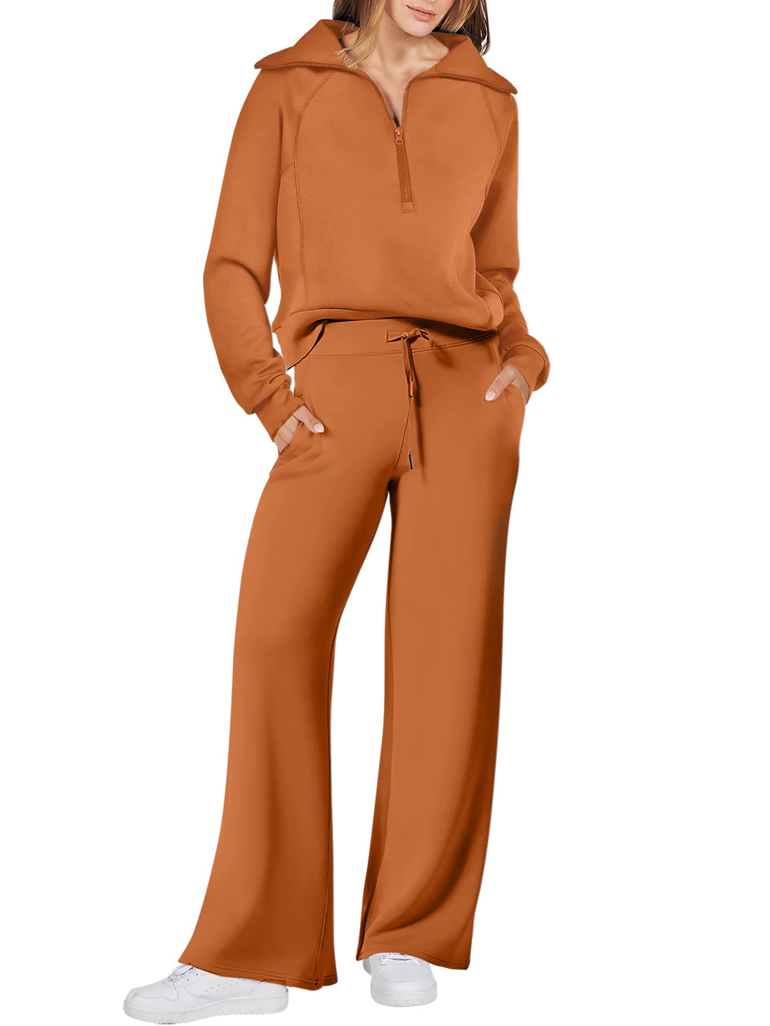 ANRABESS Women 2 Piece Outfits 2025 Fall Fashion Airport Wide Leg Pants Lounge Set Leisure Travel Vacation Clothes Sweatsuits