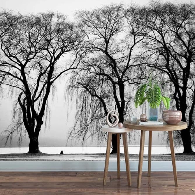 Papier peint 3D arbre design monochrome haut de gamme pour décoration de chambre 350cm