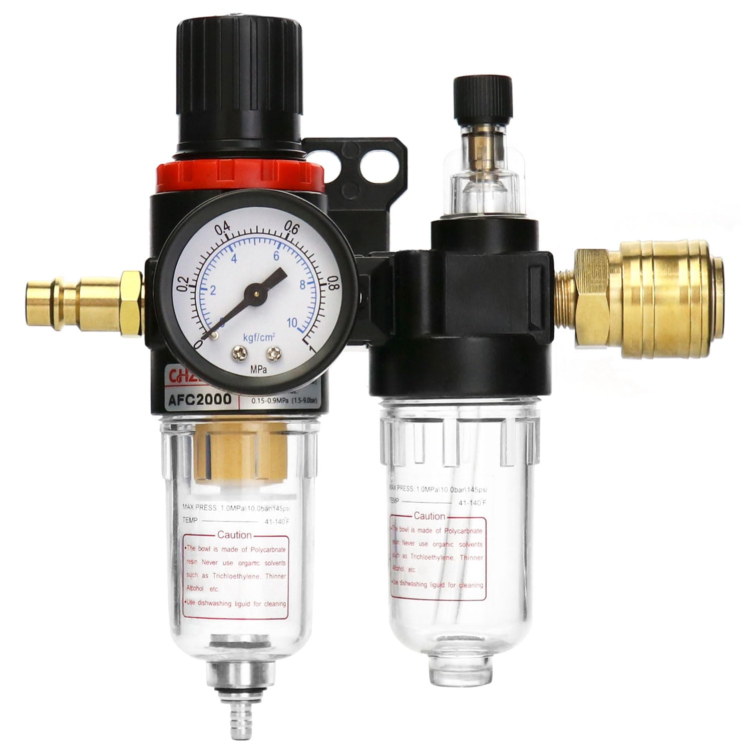 QWORK® Regulador de Presion de Compresor Aire, 1/4 Separador de Agua del Aceit con Manómetro para C