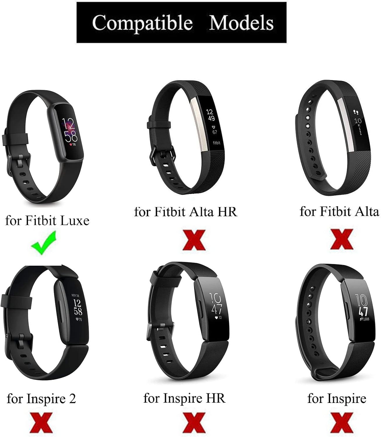 Hook and Loop Ankle Strap for Fitbit Luxe Fitness Tracker, Ankle Band for Men and Women (Black, Medium)