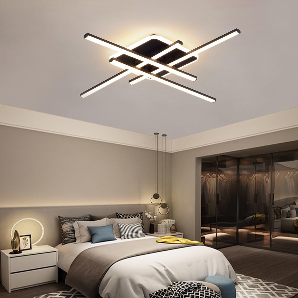 Lampada da soffitto Moderna a LED dimmerabile per Camera da Letto con Telecomando. Lampadario Creativo lineare Lungo da 42 W, Adatto per Ristorante, Soggiorno, Cucina, Isola.