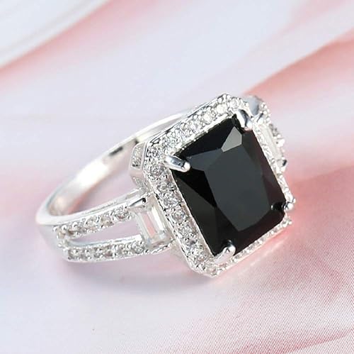 Miniatura 3 de KOICCVQQ Women Fashion Jewelry 925 Sterling Silver Black Onyx Wedding Engagement Ring Size 6-10