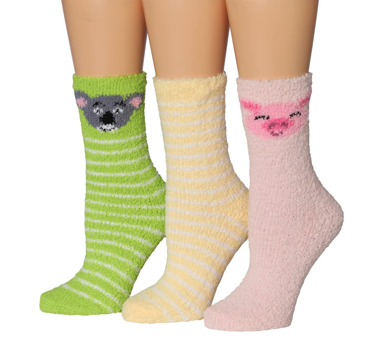 Tipi Toe Womens 3 Pack Cozy Microfiber Anti-Skid Soft Fuzzy Crew Socks
