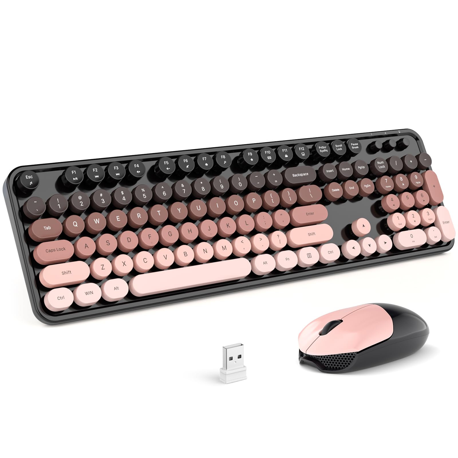 MOFII Wireless Keyboard and Mouse Combo, Full Size 2.4G Plug and Play Typewriter Retro Round Computer Keyboard and Mouse Set for Windows, Computer, Desktop, PC, Notebook - (BlackBerry Gradient)