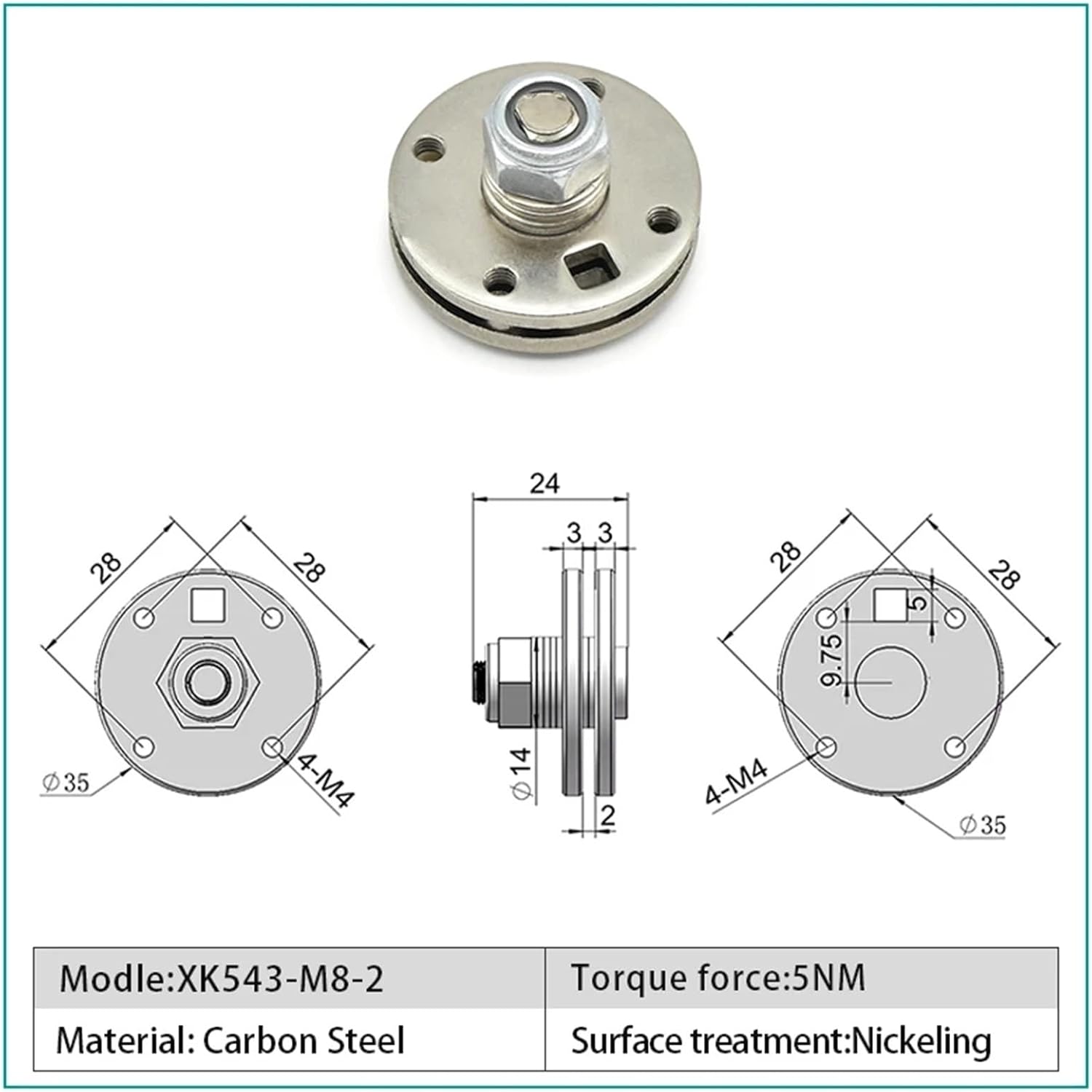M8 360 Degree Rotating Disc Type Damping Shaft 2MM Pitch Disc Shaft 1Pcs(XK543-M8-2-5NM)