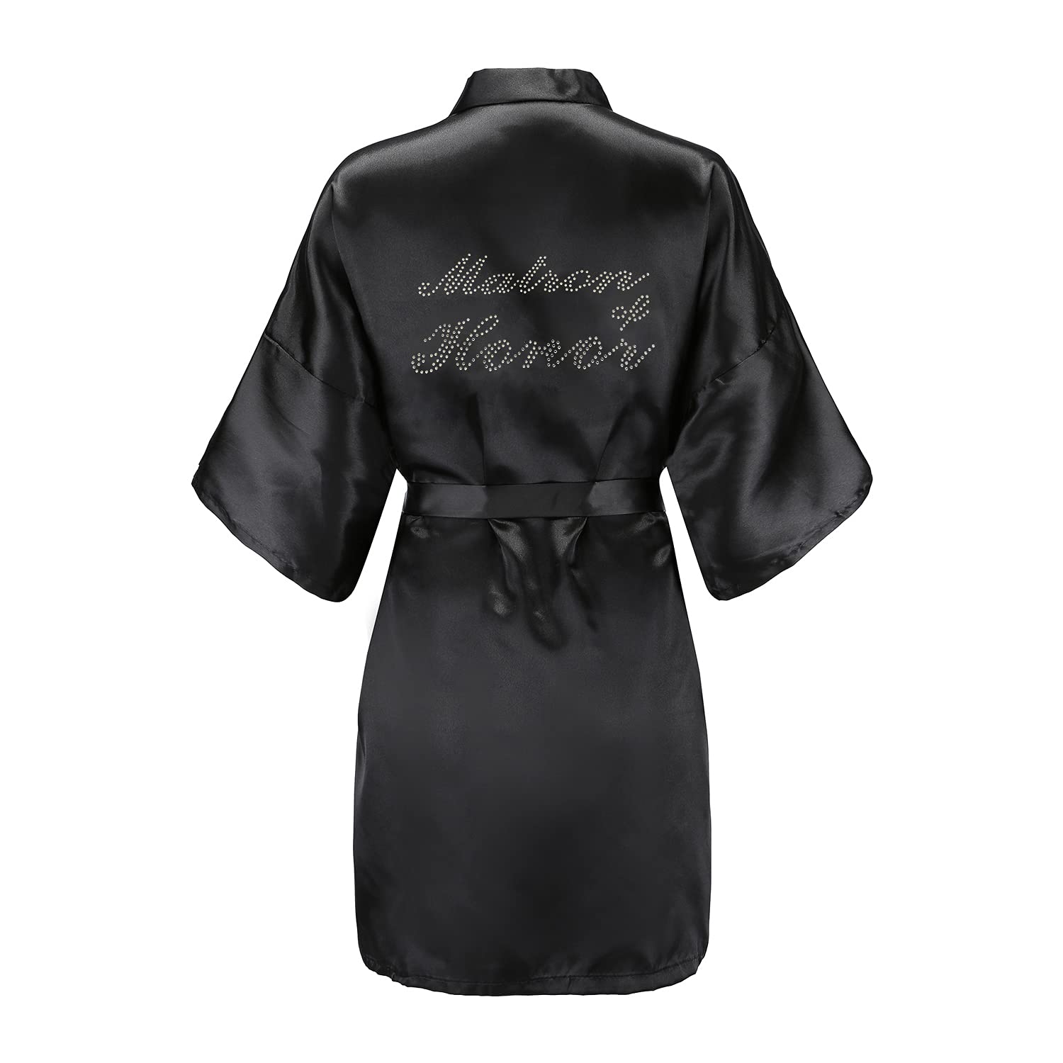 Women's One Size Silver Rhinestones Bride Bridesmaid Short Satin Robes for Wedding Party Getting Ready