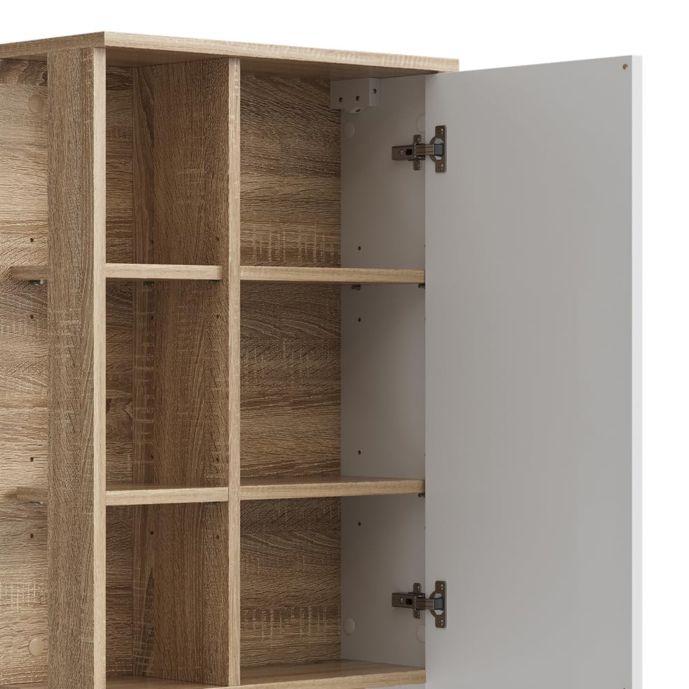 Vicco Armario de baño Karen, Sonoma/Blanco, 50 x 75 cm | con puerta y compartimentos abiertos, para montaje en pared con estantes abiertos y cerrados