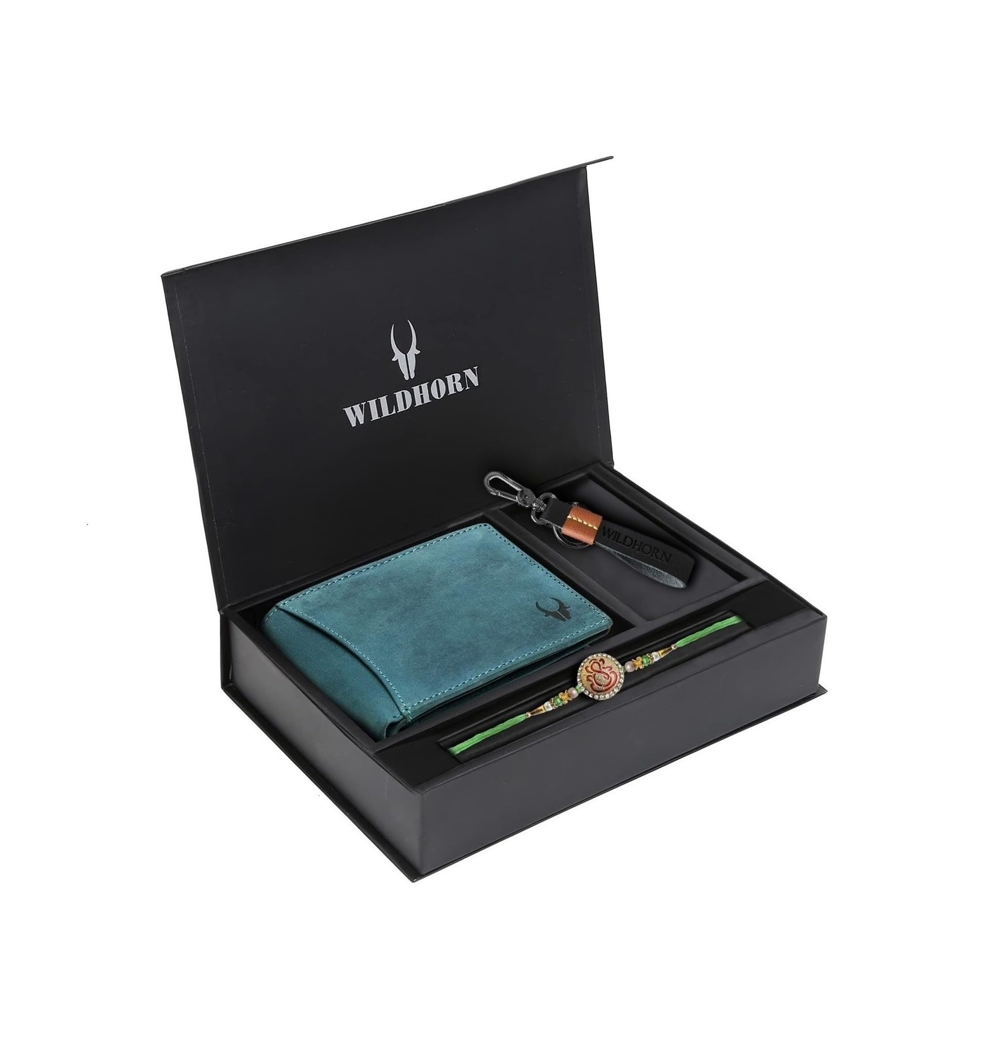 WildHorn Rakhi Gift Hamper for Brother - Classic Men's Combo/Gift Set of Leather Wallet, Keyring and Rakhi for Brother/Bhaiya.