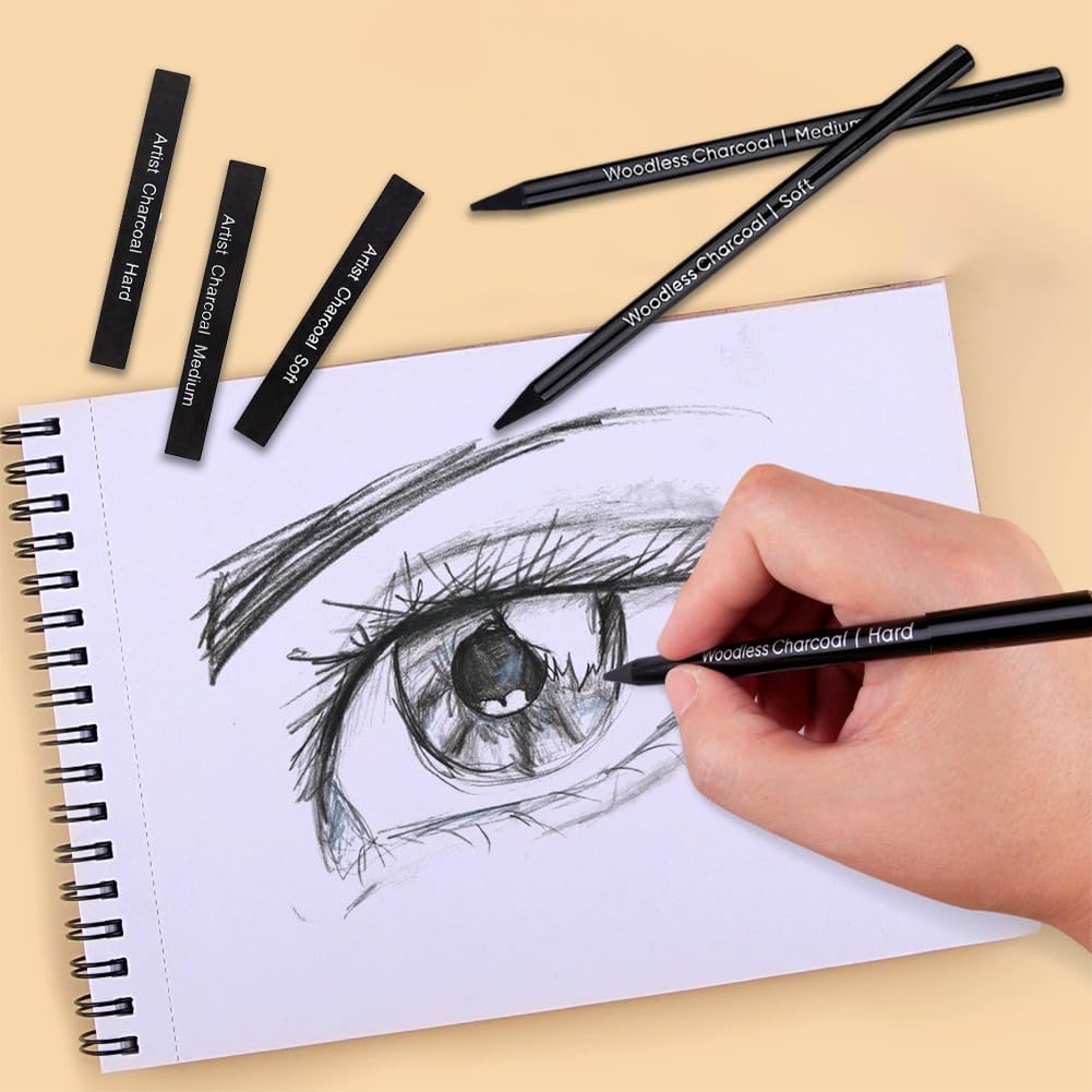 Helweet Kohle-Bleistifte, Zeichenstifte, Kohlestift, Zeichenwerkzeug, Malset für Anfänger, Profis und Künstler, zum Malen, Zeichnen, Ausmalen, 10 Stück