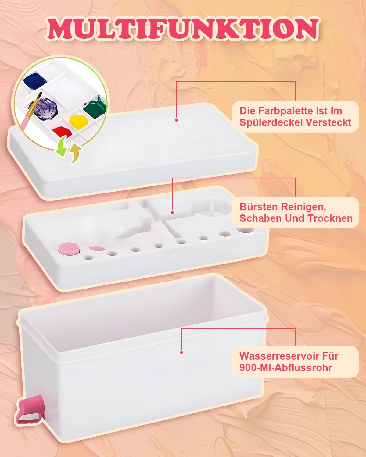 Nettoyeur de pinceaux multifonction 4 en 1 - Pour pinceaux acryliques, pinceaux de maquillage, aquarelle et à base d'eau - Rose